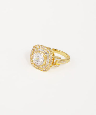 Cushion Baguette Halo Statement Ring | Stylika