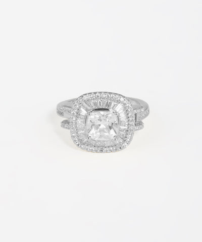 Cushion Baguette Halo Statement Ring | Stylika