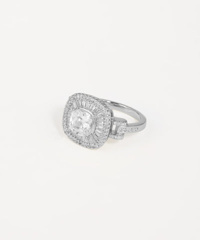 Cushion Baguette Halo Statement Ring | Stylika