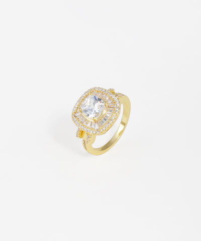 Cushion Baguette Halo Statement Ring | Stylika