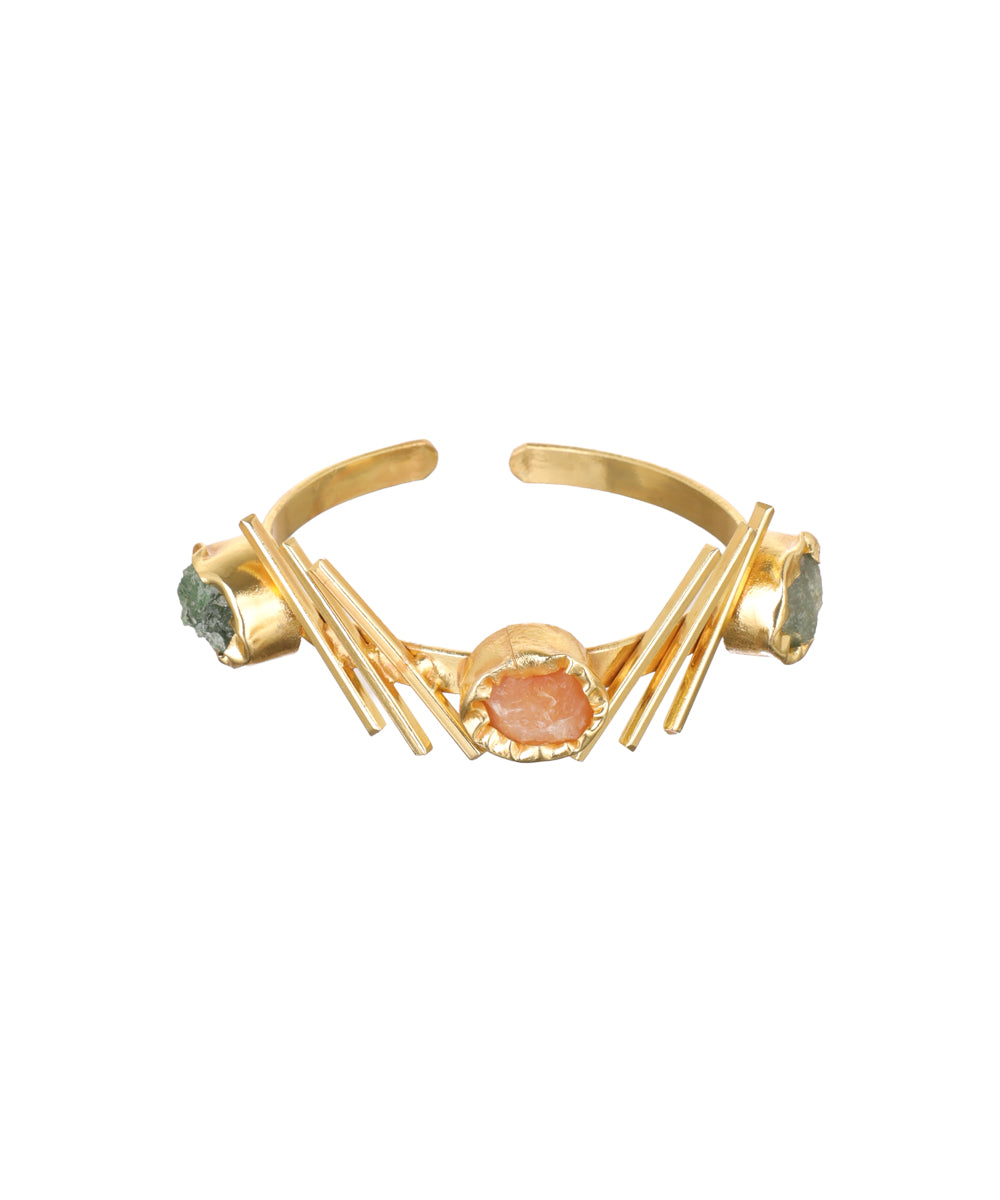 Linear Bar Uncut Rough Stone Open Cuff Bracelet | Stylika