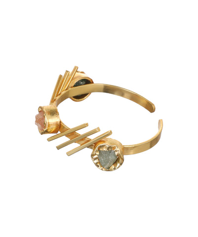 Linear Bar Uncut Rough Stone Open Cuff Bracelet | Stylika