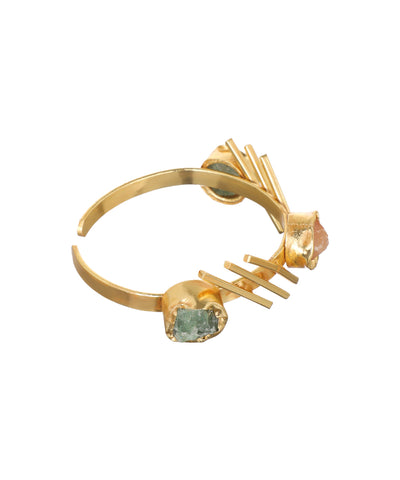 Linear Bar Uncut Rough Stone Open Cuff Bracelet | Stylika