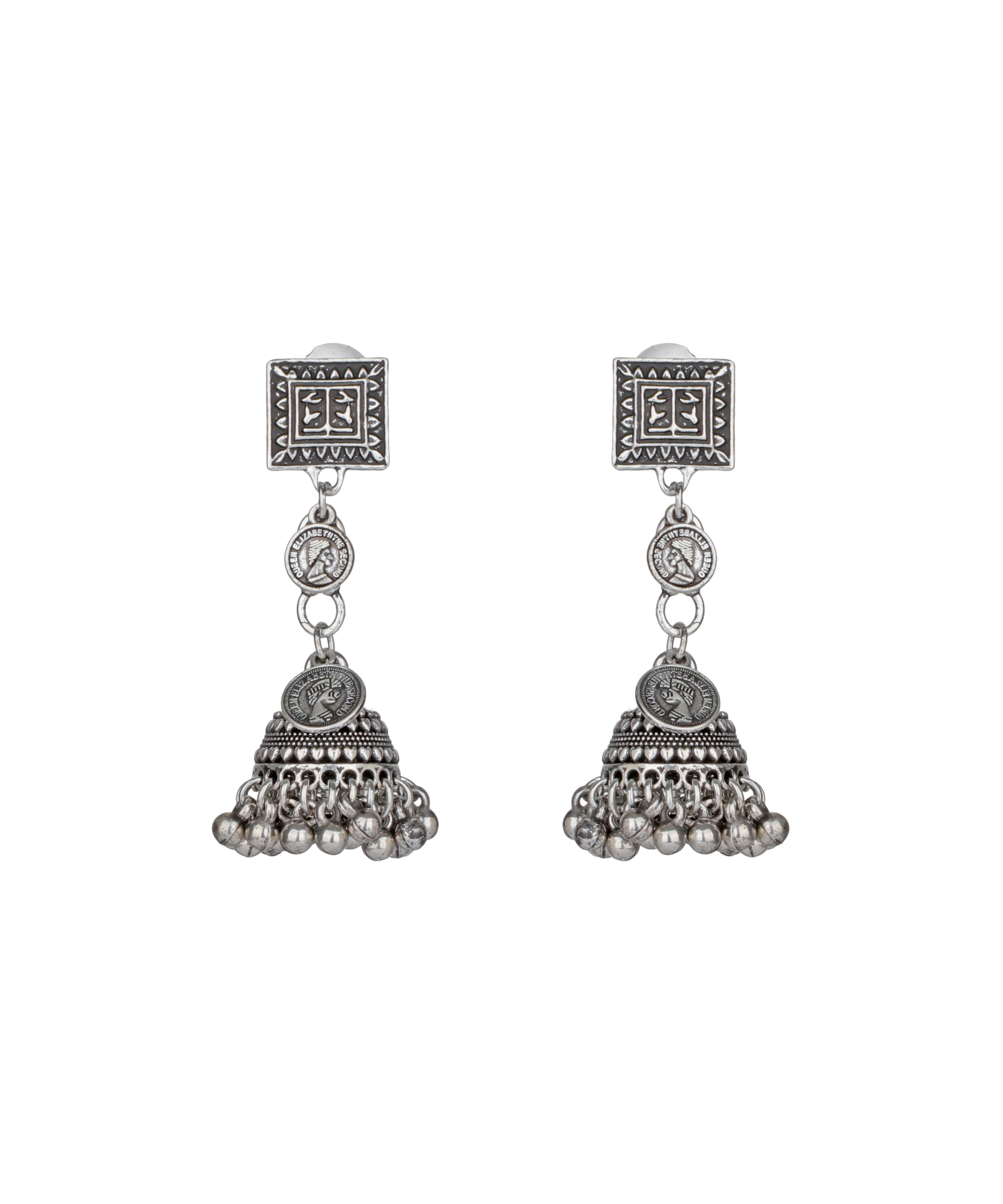 Rosette Coin Oxidised Necklace Set | Stylika