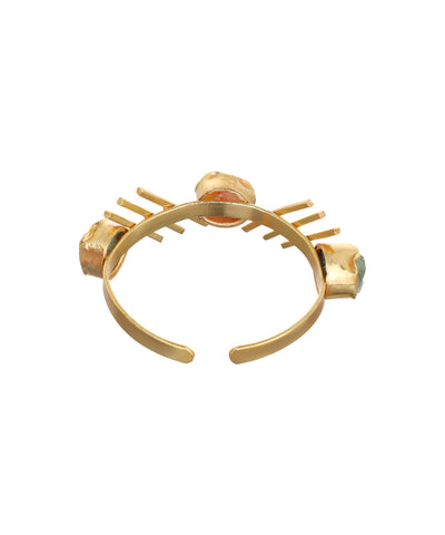 Linear Bar Uncut Rough Stone Open Cuff Bracelet | Stylika