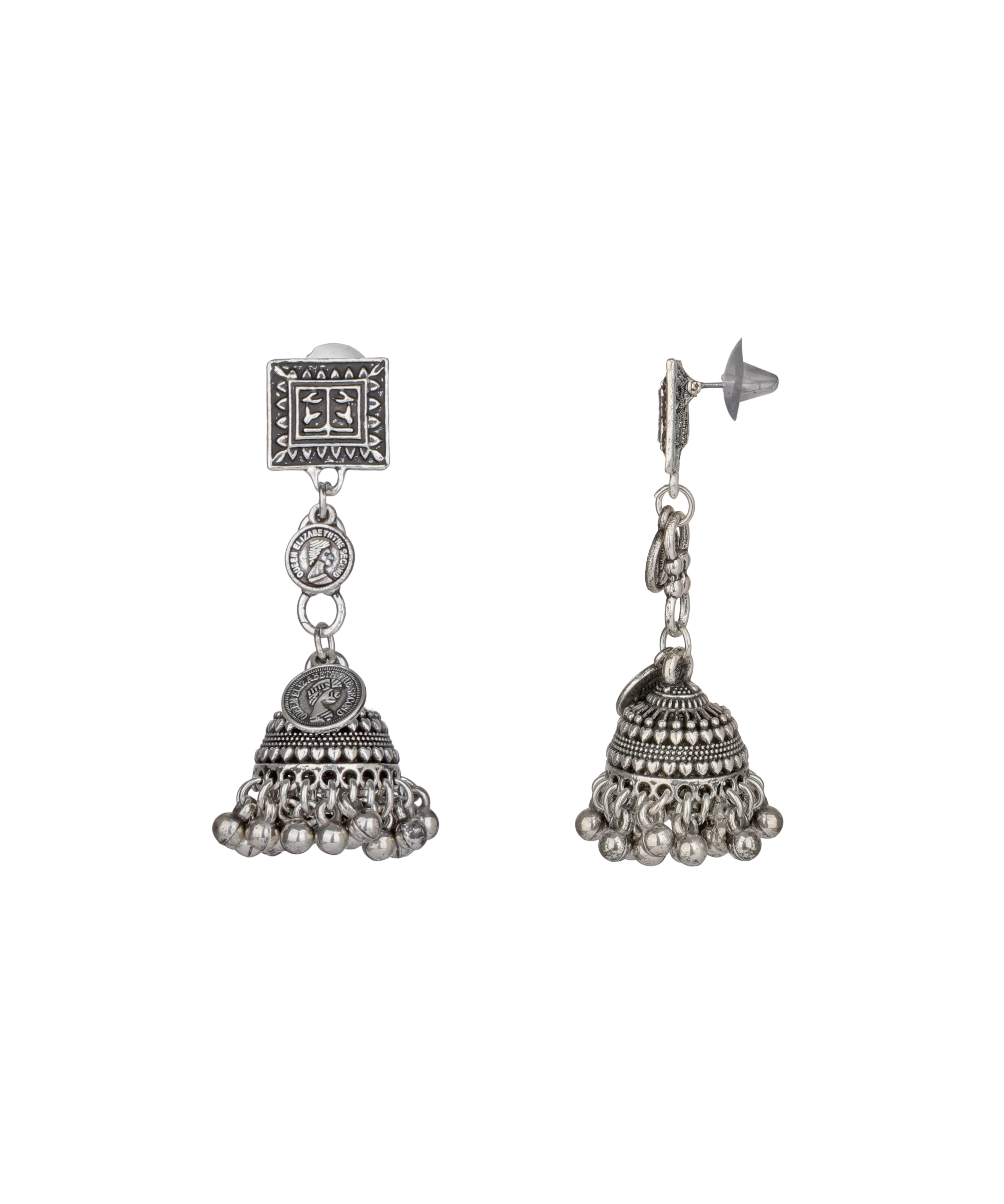 Rosette Coin Oxidised Necklace Set | Stylika