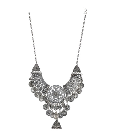 Rosette Coin Oxidised Necklace Set | Stylika