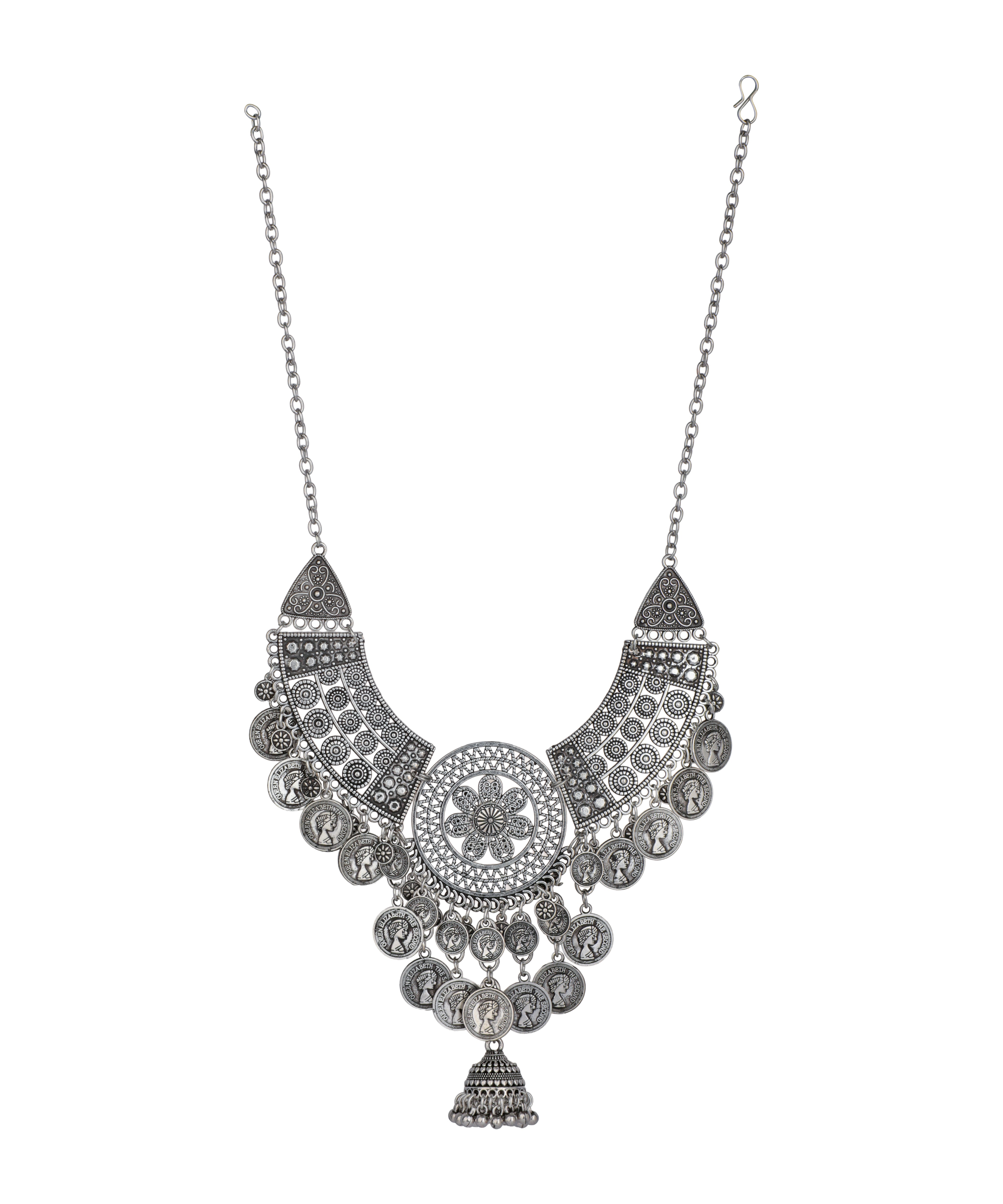 Rosette Coin Oxidised Necklace Set | Stylika