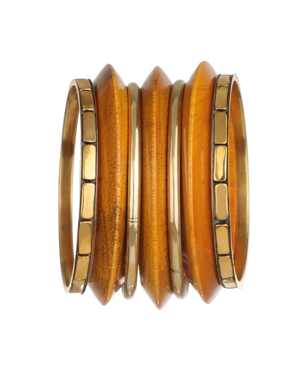 Layered Textured Wooden Stackable Kada Set | Stylika