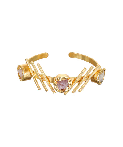 Linear Bar Uncut Rough Stone Open Cuff Bracelet | Stylika