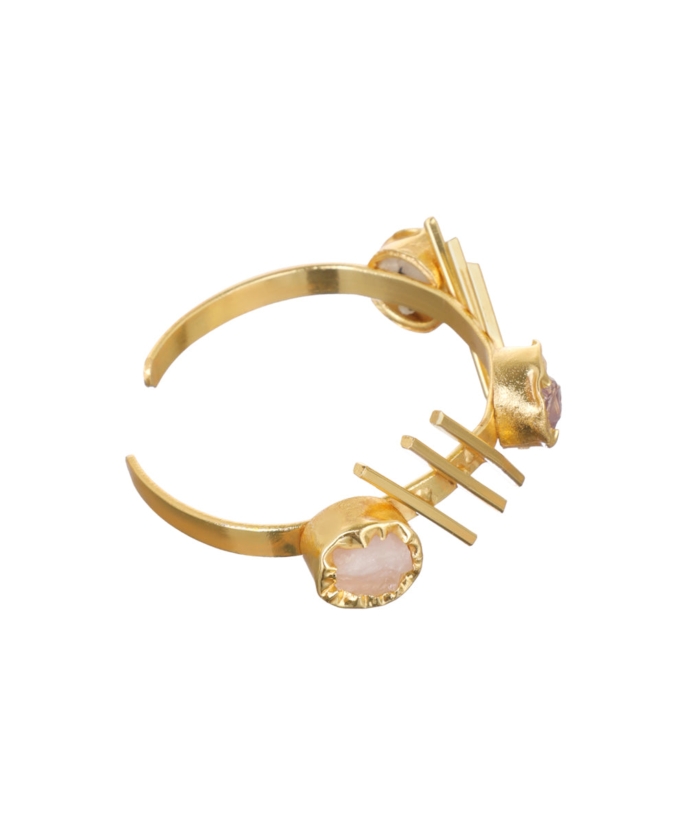 Linear Bar Uncut Rough Stone Open Cuff Bracelet | Stylika