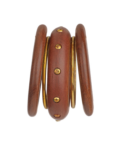 Layered Wood and Metal Tone Bangle Set | Stylika