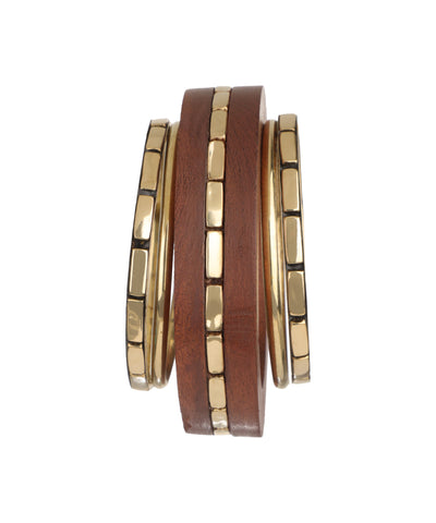 Layered Wood and Metallic Accent Kada Bangle | Stylika