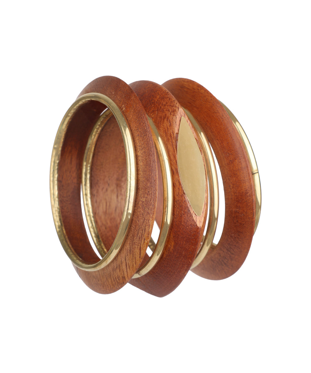 Angular Wooden Kada with Contrast Metal Trim | Stylika
