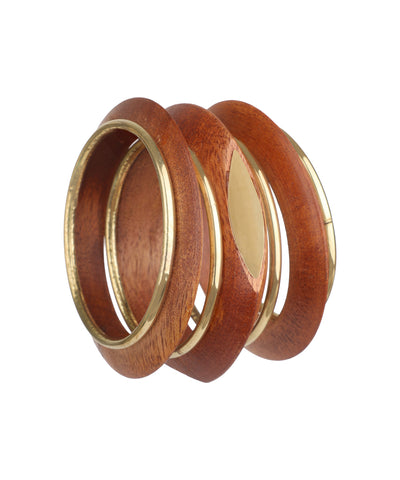 Angular Wooden Kada with Contrast Metal Trim | Stylika