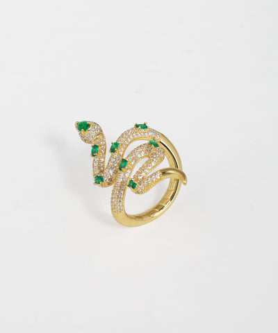 Gold snake ring featuring shimmering crystal accents