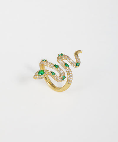 Sparkling serpent  ring with crystal embellishments and gold-tone finis