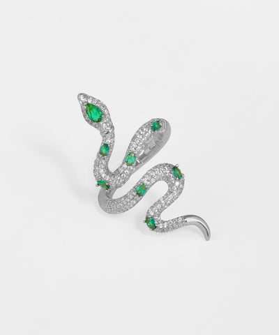 Snake-inspired ring with sparkling stones and gold finish