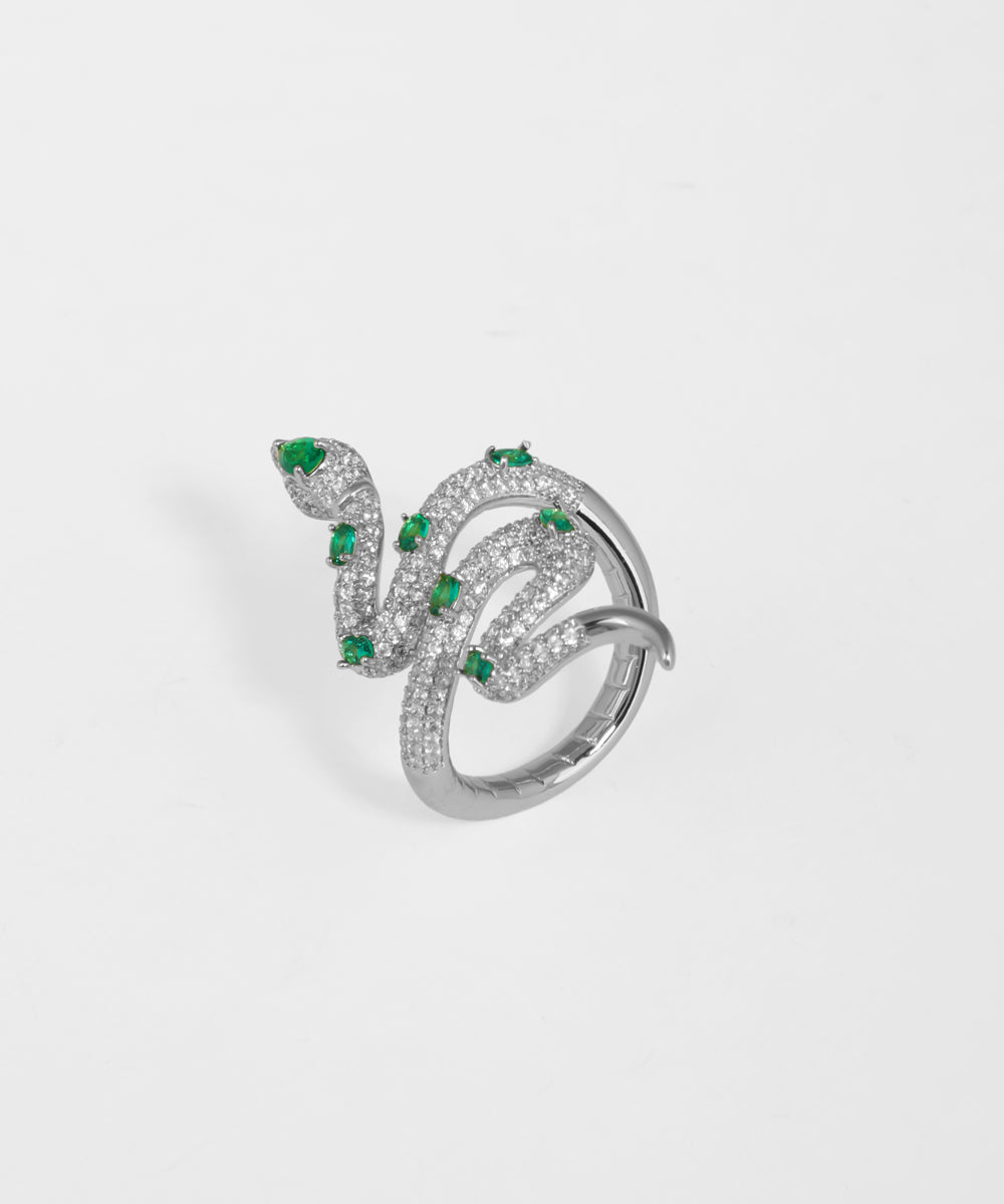 Crystal-studded serpent ring with elegant wrap design