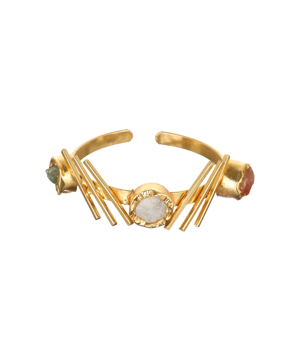 Linear Bar Uncut Rough Stone Open Cuff Bracelet | Stylika