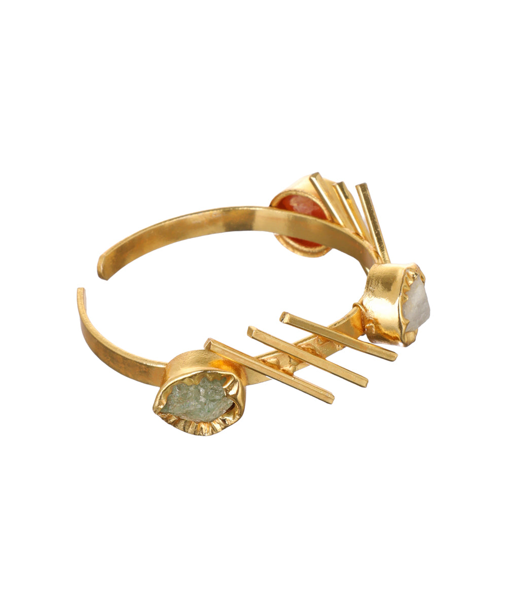 Linear Bar Uncut Rough Stone Open Cuff Bracelet | Stylika