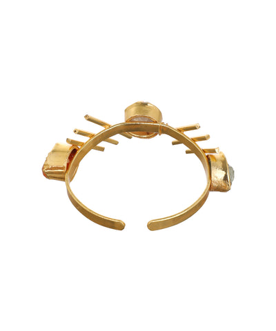 Linear Bar Uncut Rough Stone Open Cuff Bracelet | Stylika