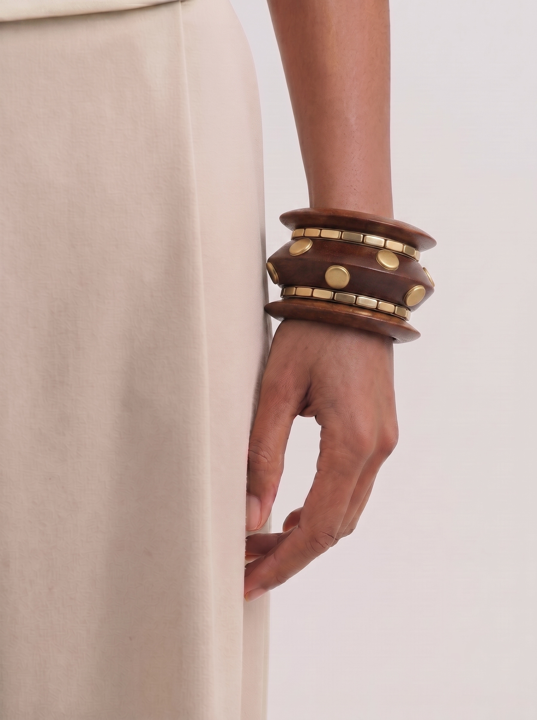 Bold Geometric Wooden Kada Stacked Bangles | Stylika