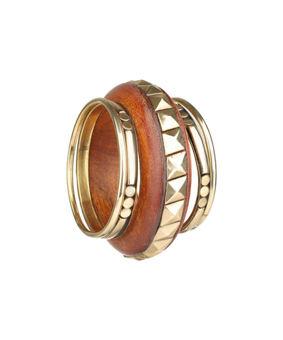 Pyramid Stud Wooden Kada Stacked Bangles | Stylika