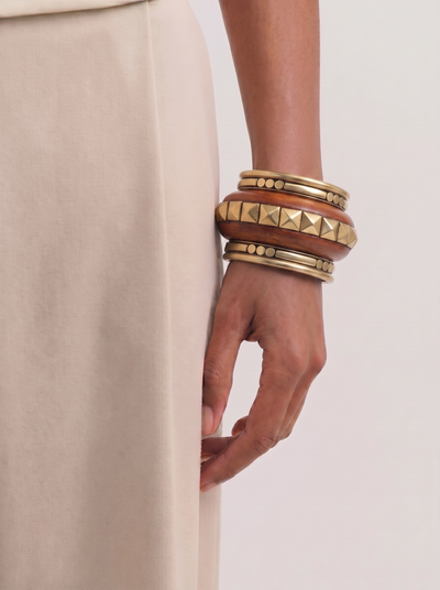 Pyramid Stud Wooden Kada Stacked Bangles | Stylika
