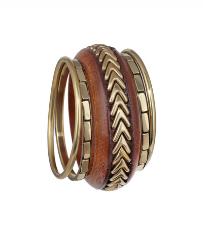Statement Multi-Band Wooden Kada with Stacked Bangles | Stylika