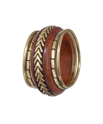 Statement Multi-Band Wooden Kada with Stacked Bangles | Stylika