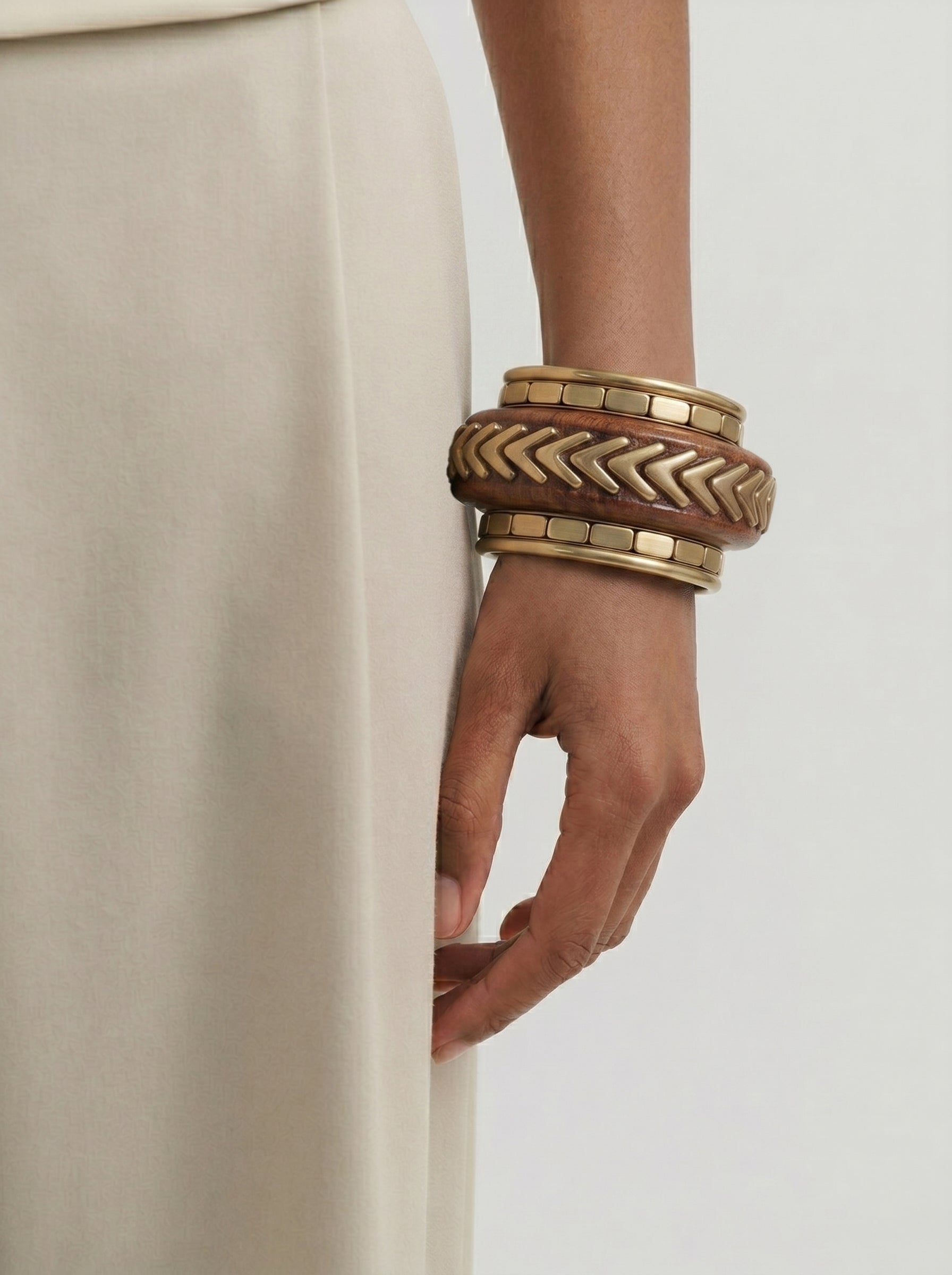 Statement Multi-Band Wooden Kada with Stacked Bangles | Stylika