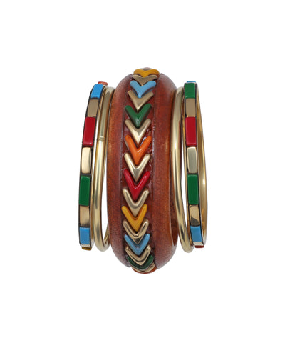 Statement Multi-Band Wooden Kada with Stacked Bangles | Stylika