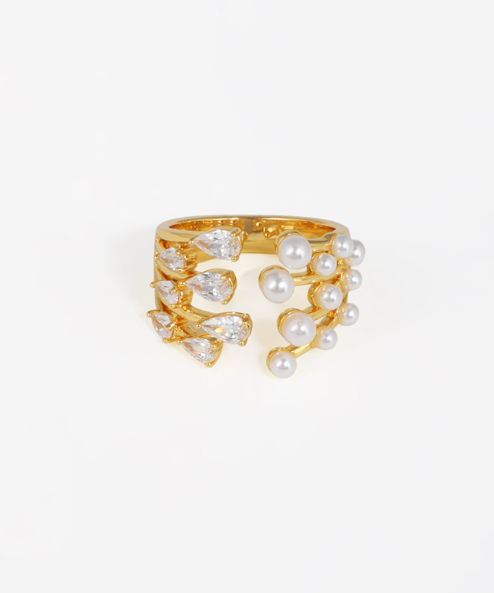 Pearl & Teardrop Open Statement Ring | Stylika