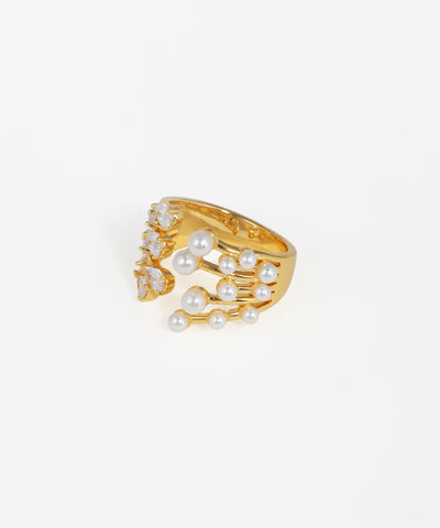 Pearl & Teardrop Open Statement Ring | Stylika