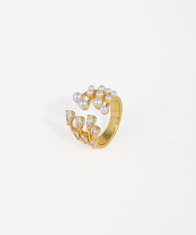 Pearl & Teardrop Open Statement Ring | Stylika