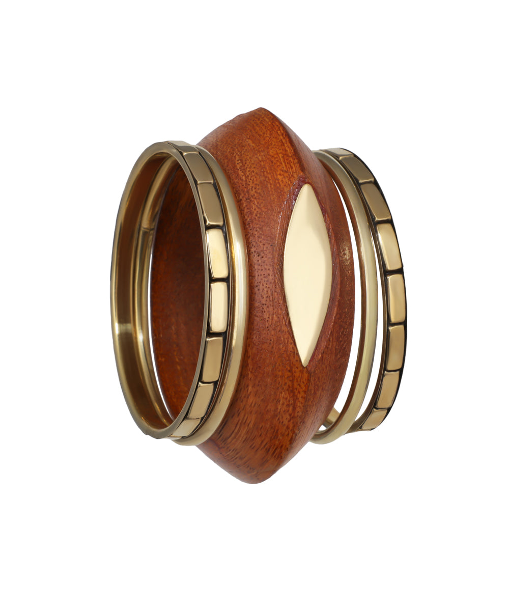 Bold Sculpted Wooden Kada with Stacked Bangles | Stylika