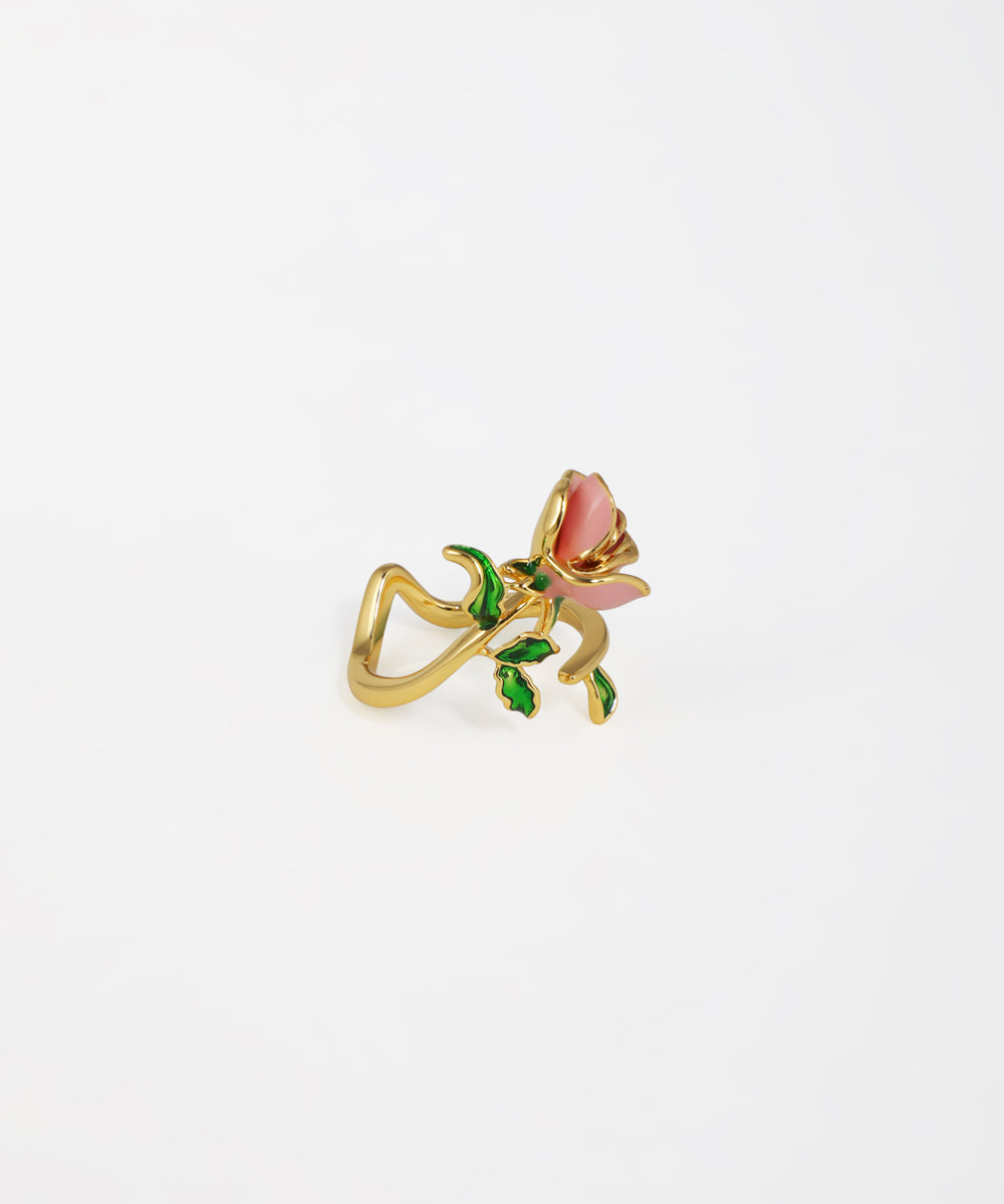 Enamel Rose Open Ring | Stylika