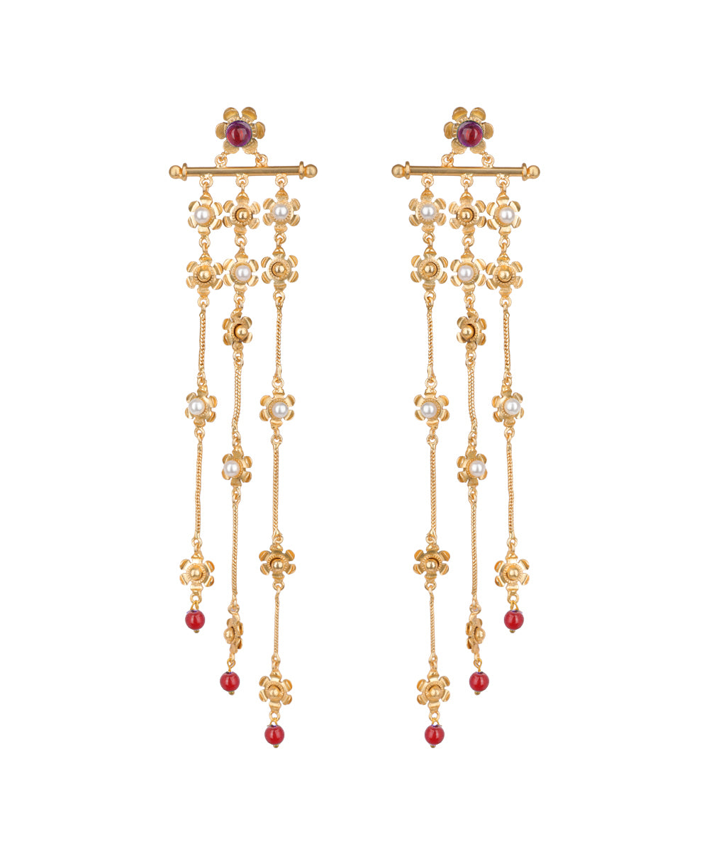Floral Motif Multi Strand Drop Earrings | Stylika