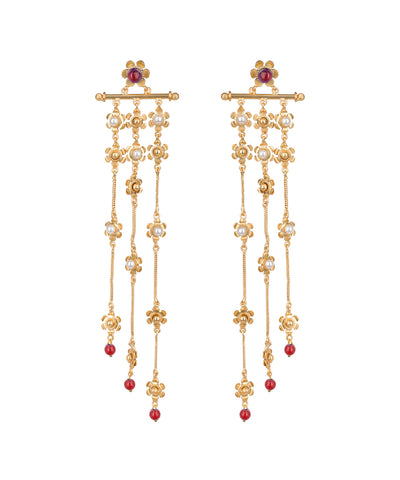 Floral Motif Multi Strand Drop Earrings | Stylika