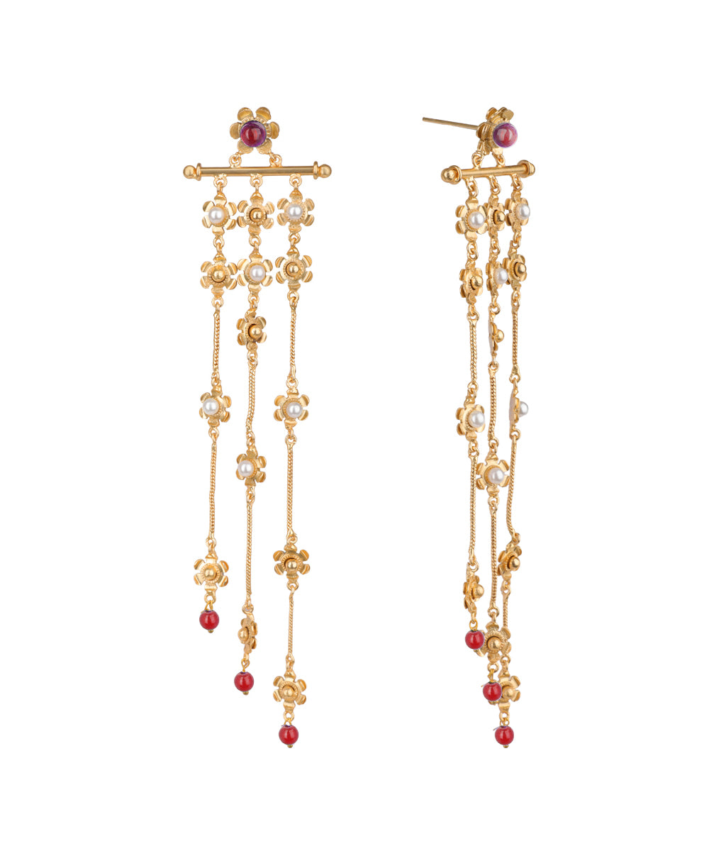 Floral Motif Multi Strand Drop Earrings | Stylika