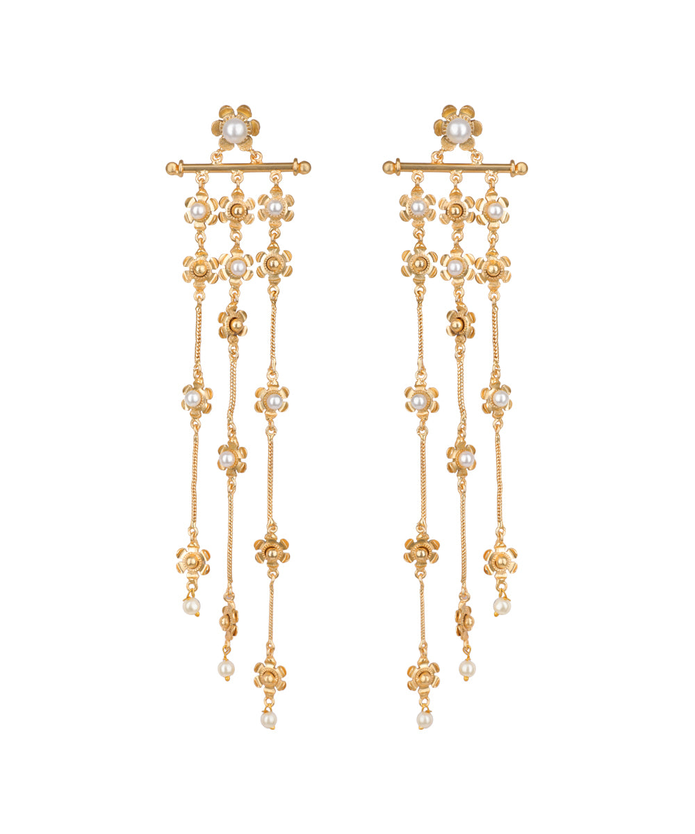 Floral Motif Multi Strand Drop Earrings | Stylika
