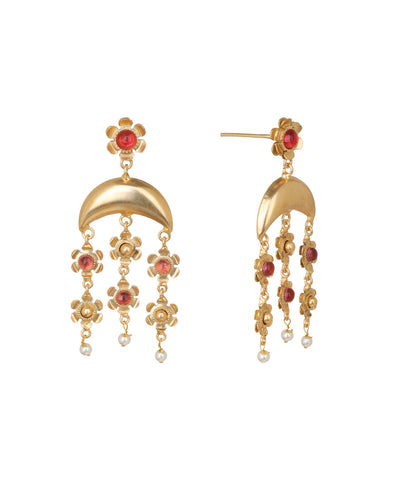 Crescent Moon Floral Dangle Earrings | Stylika