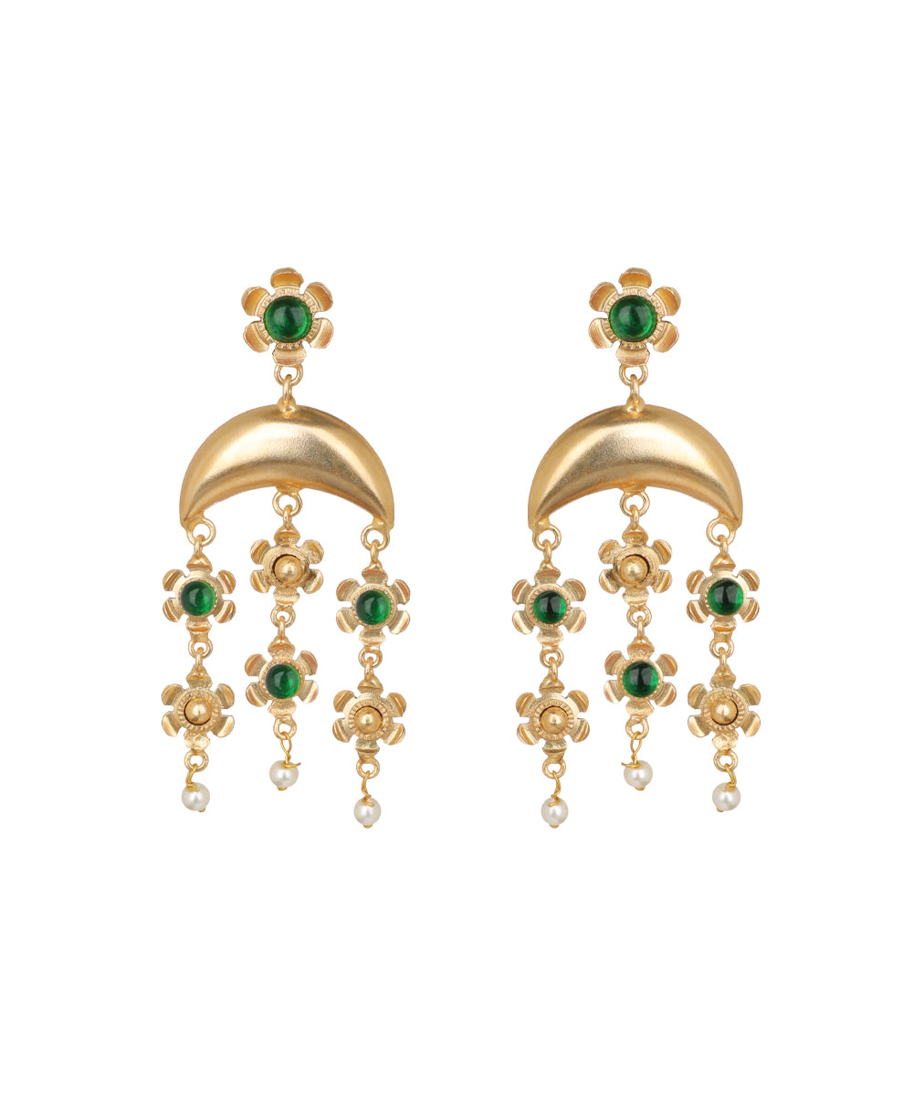 Crescent Moon Floral Dangle Earrings | Stylika