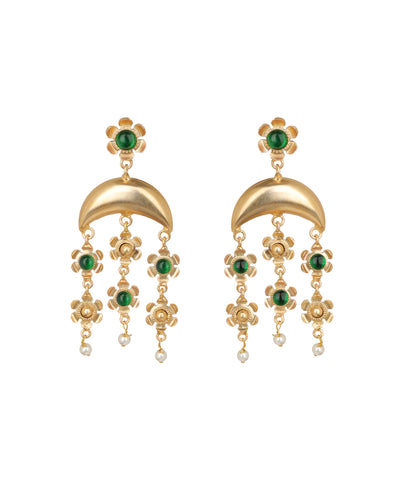 Crescent Moon Floral Dangle Earrings | Stylika