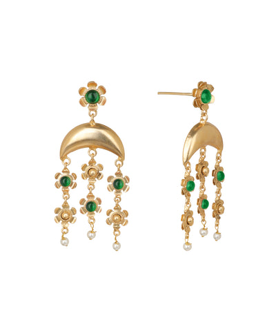 Crescent Moon Floral Dangle Earrings | Stylika