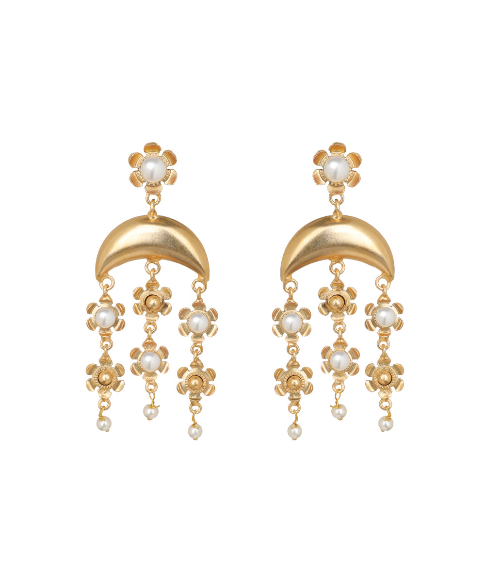 Crescent Moon Floral Dangle Earrings | Stylika