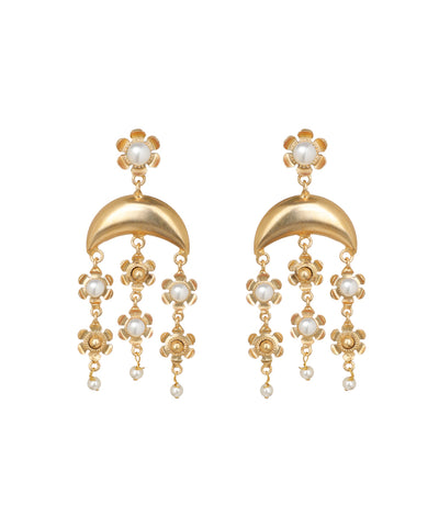 Crescent Moon Floral Dangle Earrings | Stylika