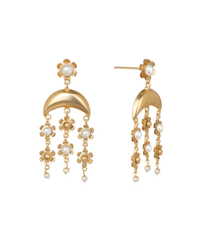Crescent Moon Floral Dangle Earrings | Stylika