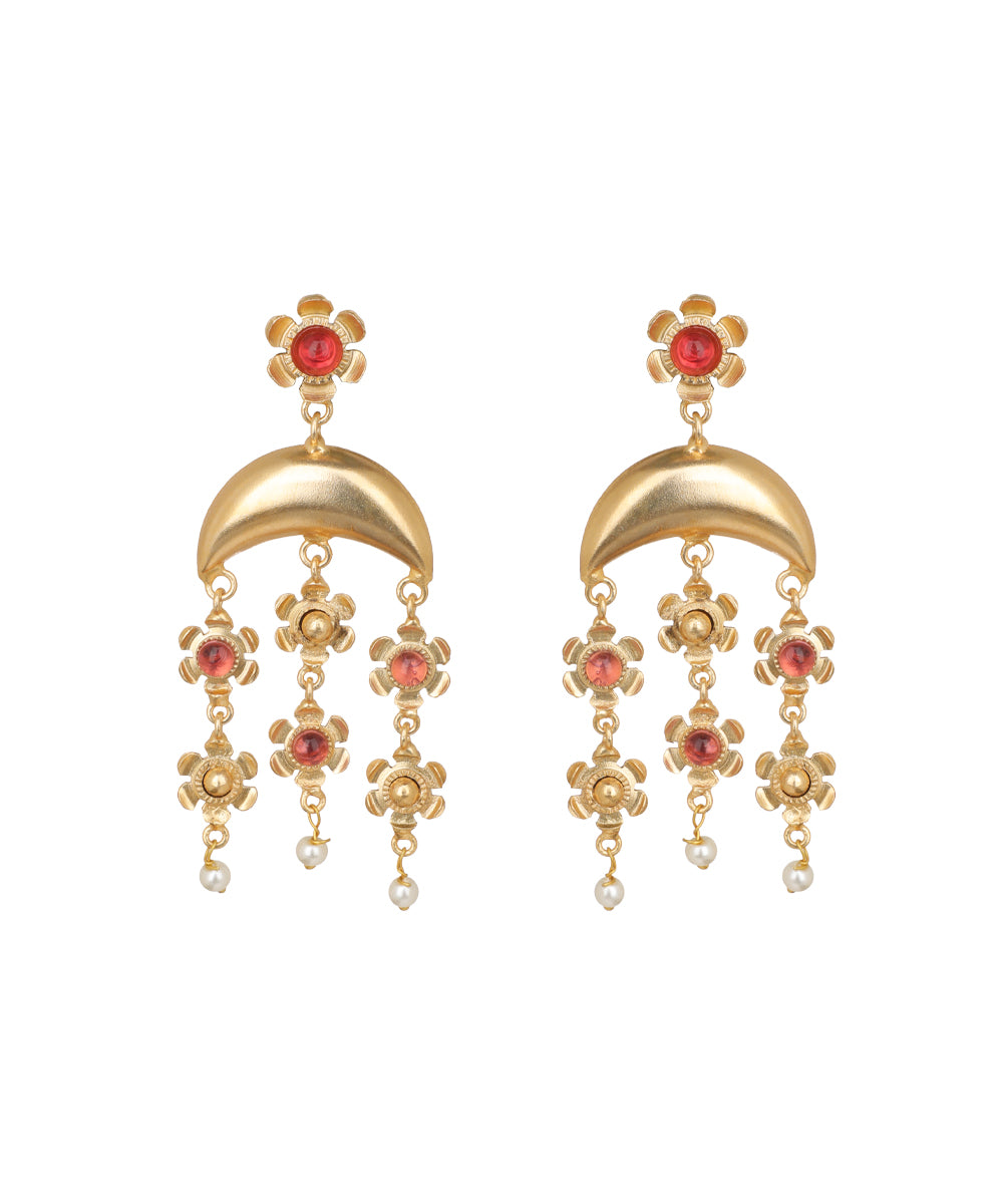 Crescent Moon Floral Dangle Earrings | Stylika